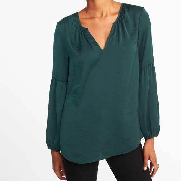 NWT Satin Teal Green Boho Shirred Boho Top Blouse - Picture 6 of 6